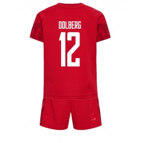 Denmark Kasper Dolberg #12 Replica Home Stadium Kit for Kids World Cup 2022 Short Sleeve (+ pants)